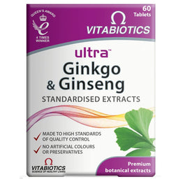 Vitabiotics Ultra Ginkgo & Ginseng suplement diety z miłorzębem japońskim i żeń-szeniem 60 tabletek