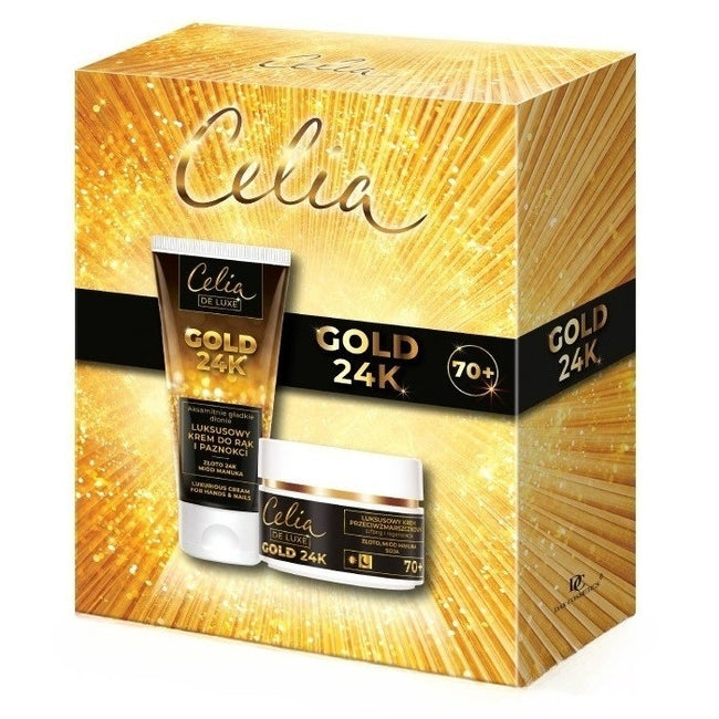 Celia De Luxe Gold 24K zestaw luksusowy krem przeciwzmarszczkowy 70+ 50ml + luksusowy krem do rąk i paznokci 80ml