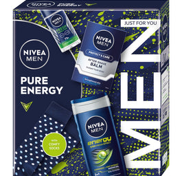 Nivea Men Pure Energy zestaw antyperspirant roll-on 50ml + żel pod prysznic 3w1 250ml + nawilżający balsam po goleniu 100ml + skarpetki