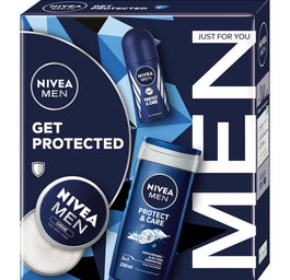 Nivea Men Get Protected zestaw żel pod prysznic 3w1 250ml + antyperspirant roll-on 50ml + krem uniwersalny 75ml