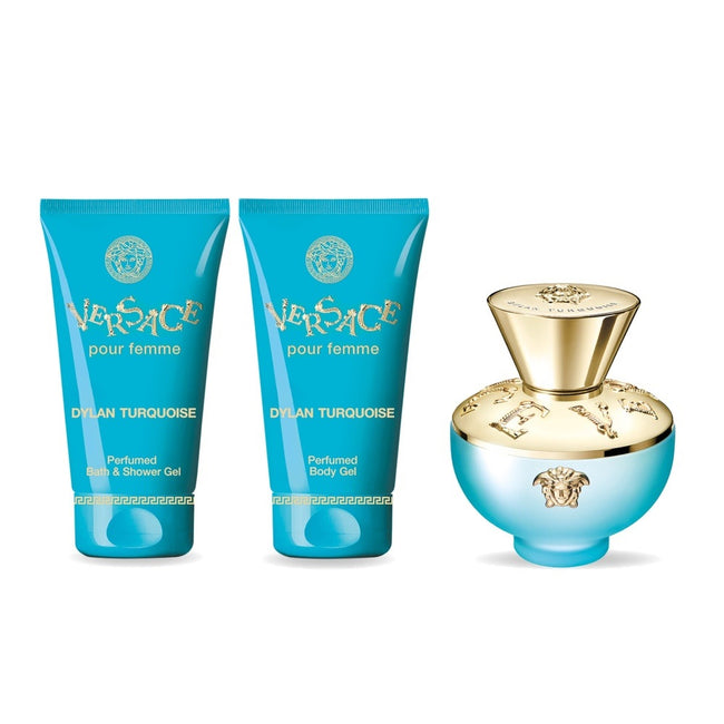 Versace Dylan Turquoise Pour Femme zestaw woda toaletowa spray 50ml + żel pod prysznic 50ml + żel do ciała 50ml