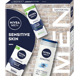 Nivea Men Sensitive Skin zestaw żel pod prysznic 3w1 250ml + łagodzący balsam po goleniu 100ml + łagodząca pianka do golenia 200ml