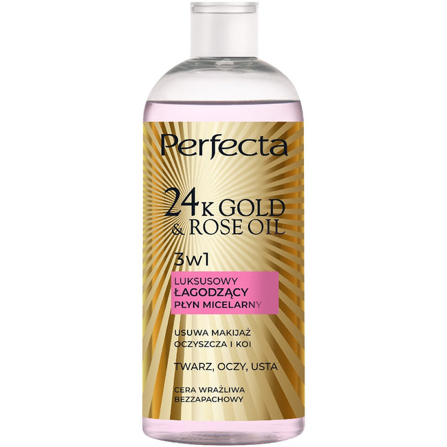 Perfecta 24K Gold & Rose Oil luksusowy łagodzący płyn micelarny 400ml