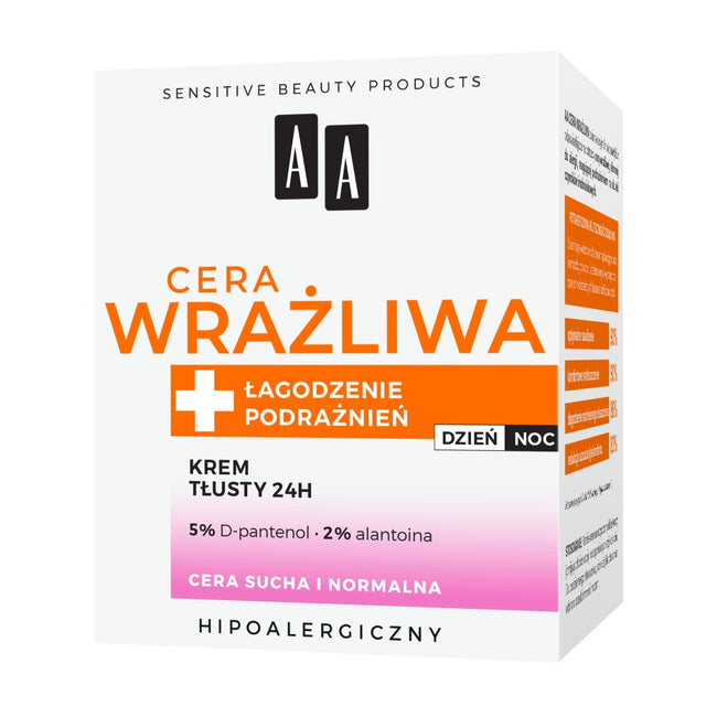 AA Cera Wrażliwa krem tłusty 24h do cery suchej i normalnej na dzień i noc 50ml