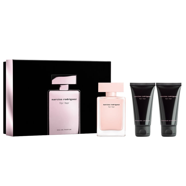 Narciso Rodriguez For Her zestaw woda perfumowana spray 50ml + balsam do ciała 50ml + żel pod prysznic 50ml