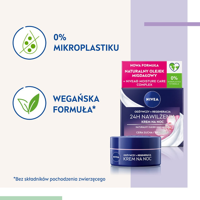 Nivea 24H Nawilżenia+Regeneracja odżywczy krem na noc cera sucha i wrażliwa 50ml