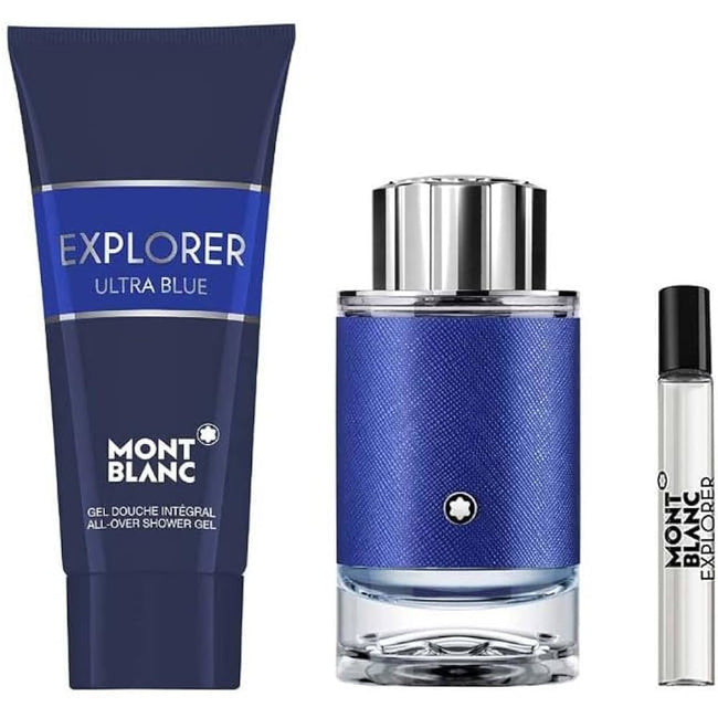 Mont Blanc Explorer Ultra Blue zestaw woda perfumowana spray 100ml + woda perfumowana spray 7.5ml + żel pod prysznic 100ml