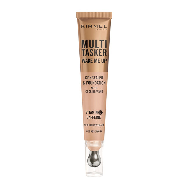 Rimmel Multi-Tasker Wake Me Up rozświetlający korektor z masującym aplikatorem 025 Rose Ivory 20ml