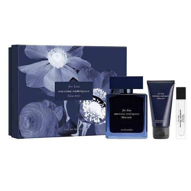 Narciso Rodriguez For Him Bleu Noir zestaw woda perfumowana spray 100ml + żel pod prysznic 50ml + woda perfumowana spray 10ml