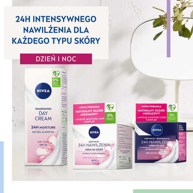 Nivea 24H Nawilżenia odżywczy krem na dzień cera sucha i wrażliwa SPF15 50ml