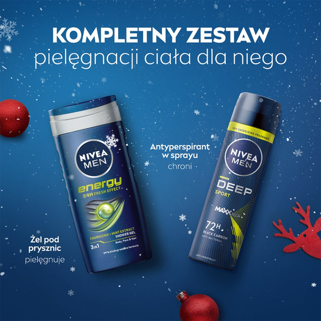 Nivea Men Deep Energy zestaw żel pod prysznic 3w1 250ml + antyperspirant spray 150ml