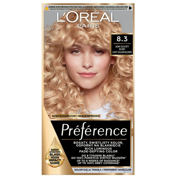 L'Oreal Paris Preference farba do włosów 8.3 Jasny Złocisty Blond