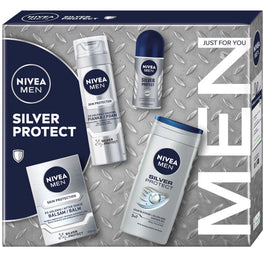 Nivea Men Silver Protect Collection zestaw pianka do golenia 200ml + balsam po goleniu 100ml + antyperspirant roll-on 50ml + żel pod prysznic 3w1 250ml