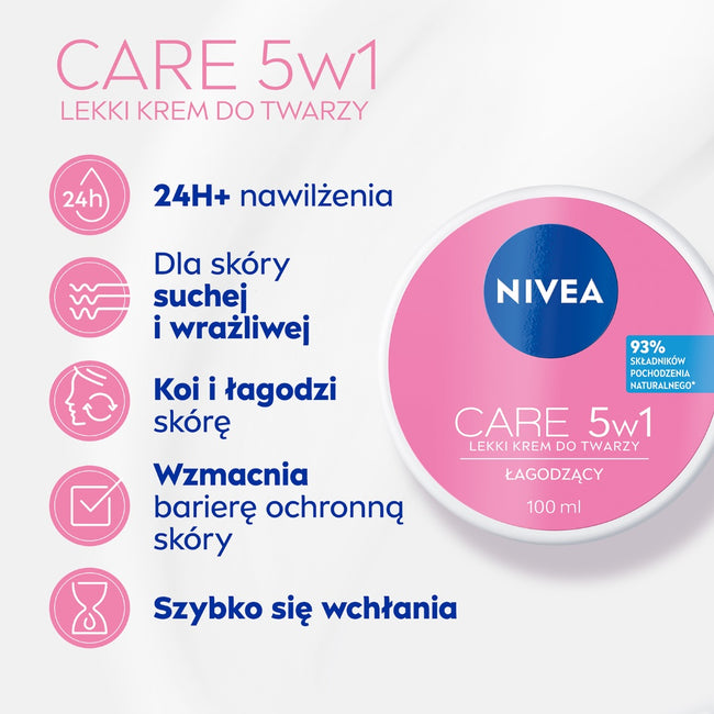 Nivea Care 5w1 łagodzący lekki krem do twarzy 100ml