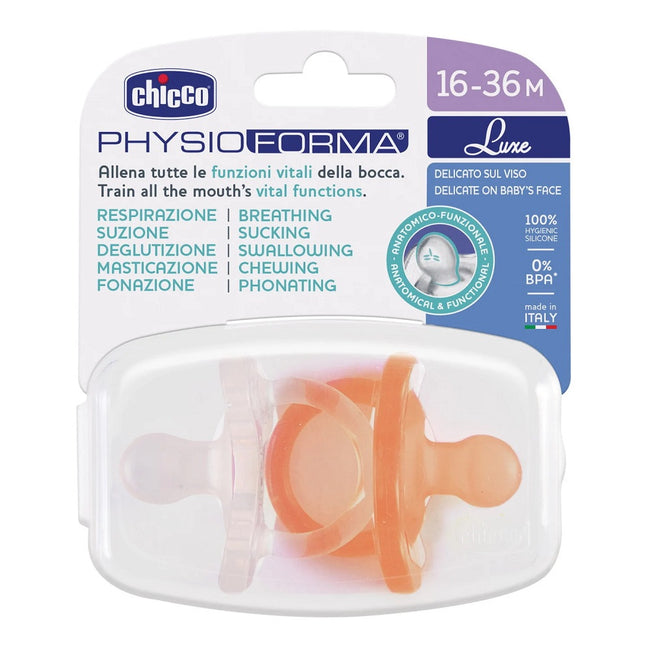 Chicco PhysioForma Luxe smoczek silikonowy uspokajający 16-36m Pomarańczowy 2szt.