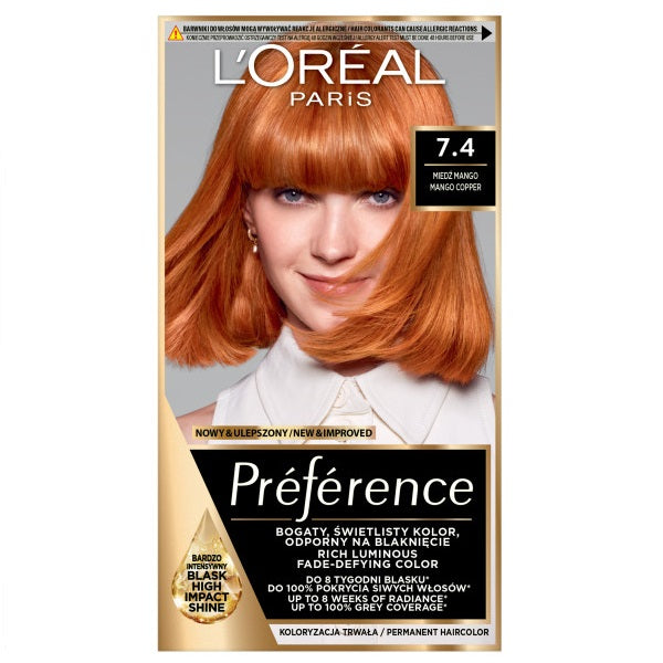 L'Oreal Paris Preference farba do włosów 7.4 Miedź Mango