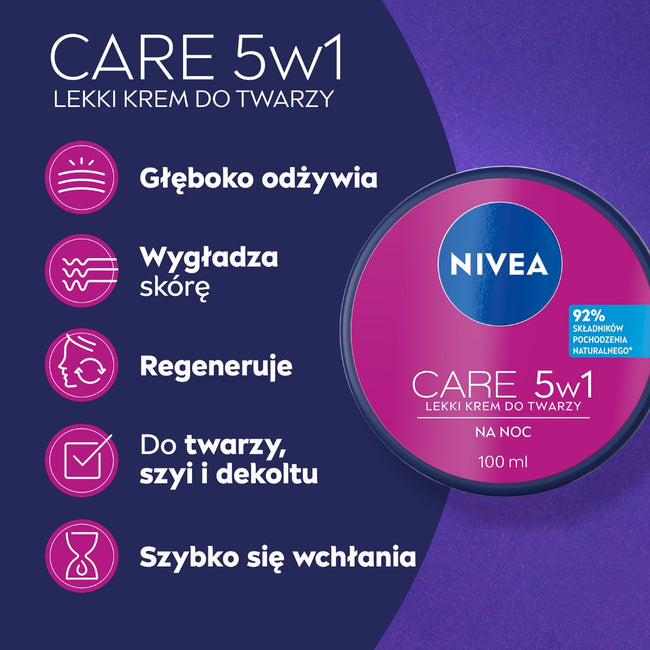 Nivea Care 5w1 lekki krem do twarzy na noc 100ml