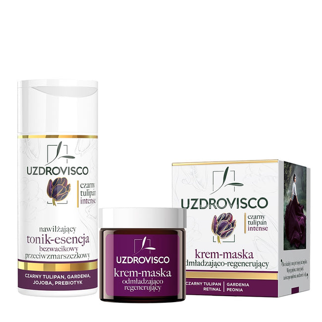 UZDROVISCO Czarny Tulipan Intense zestaw krem-maska odmładzająco-regenerujący 50ml + nawilżający tonik-esencja przeciwzmarszczkowy 150ml