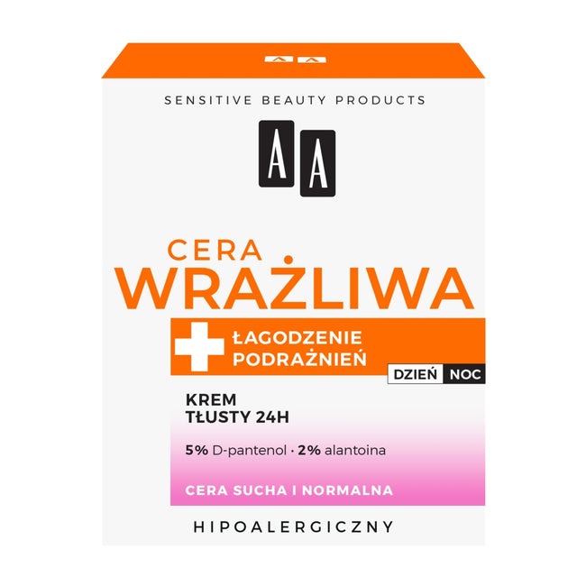 AA Cera Wrażliwa krem tłusty 24h do cery suchej i normalnej na dzień i noc 50ml