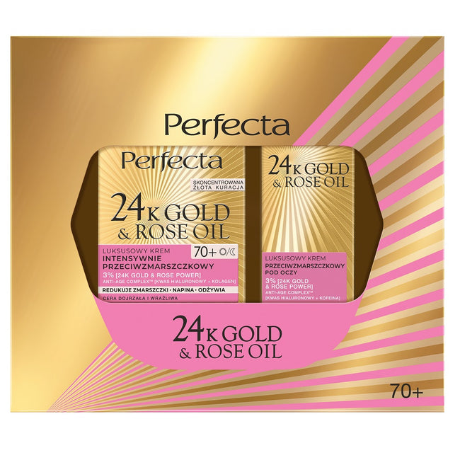 Perfecta 24K Gold & Rose Oil zestaw krem do twarzy 70+ 50ml + krem pod oczy 15ml