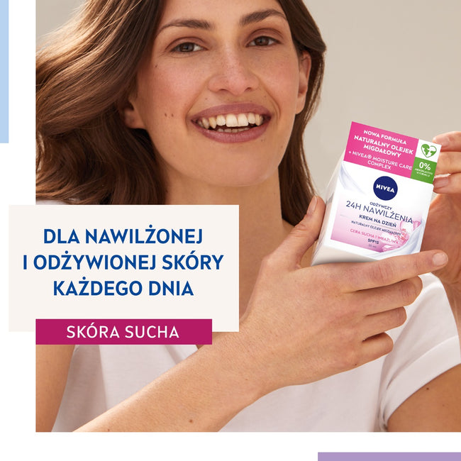 Nivea 24H Nawilżenia odżywczy krem na dzień cera sucha i wrażliwa SPF15 50ml