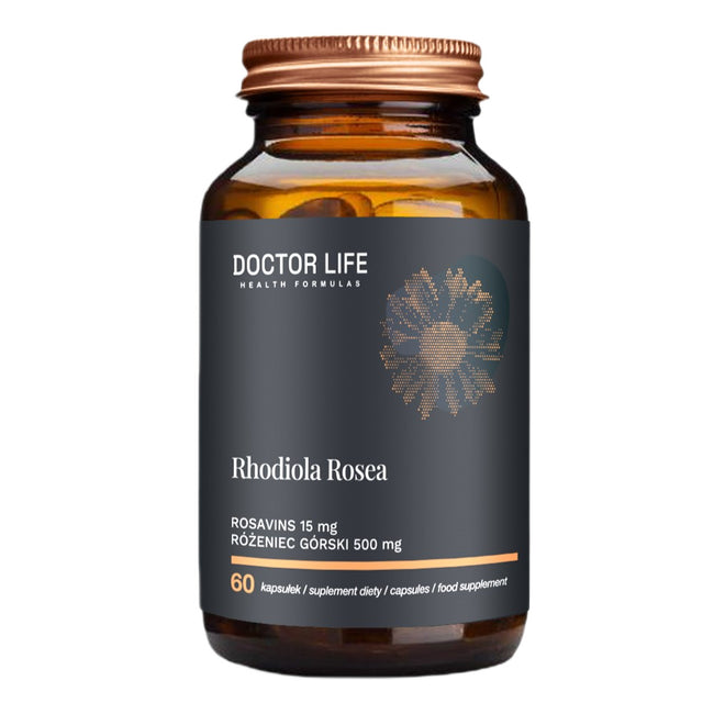 Doctor Life Rhodiola Rosea ekstrakt z korzenia różeńca górskiego 500mg i rozawiny 15mg suplement diety 60 kapsułek