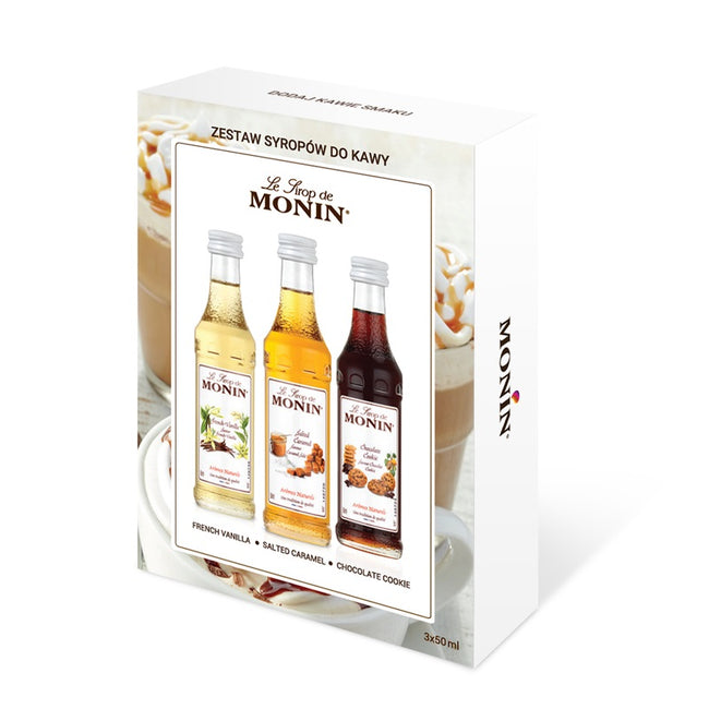 COSTA COFFEE Monin zestaw syropów do kawy French Vanilla 50ml + Salted Caramel 50ml + Chocolate Cookie 50ml