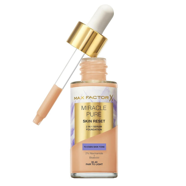 Max Factor Miracle Pure 2w1 Skin Reset pielęgnujący podkład z serum o wegańskiej formule 30-40 Fair to Light 30ml