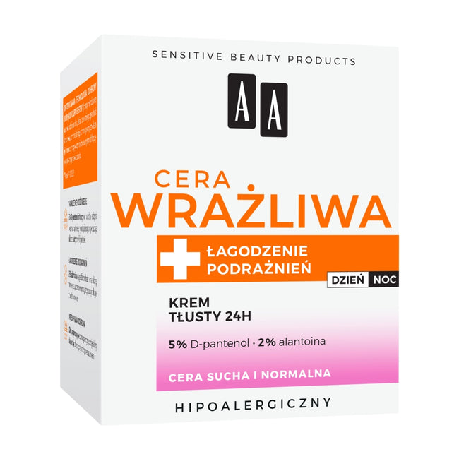 AA Cera Wrażliwa krem tłusty 24h do cery suchej i normalnej na dzień i noc 50ml