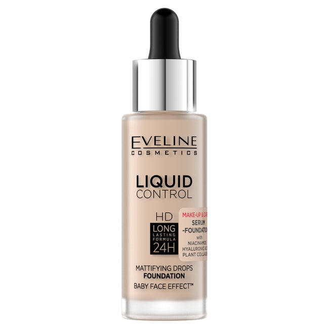 Eveline Cosmetics Liquid Control HD matujący podkład do twarzy z niacynamidem 010 Light Beige 32ml