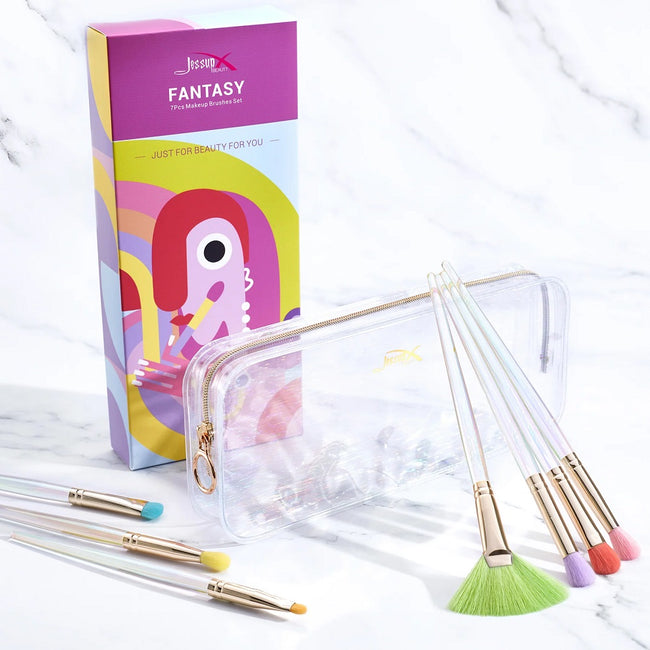 JESSUP Colorful Makeup Brushes zestaw kolorowych pędzli do makijażu w kosmetyczce T318 7szt.