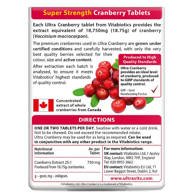 Vitabiotics Ultra Cranberry 750mg suplement diety 30 tabletek