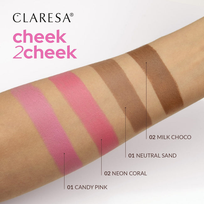 Claresa Cheek 2 Cheek róż w sztyfcie 02 Neon Coral 5.5g