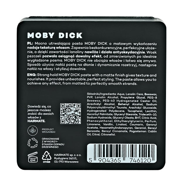 HAIRMATE Moby Dick mocno utrwalająca pasta do włosów 75g