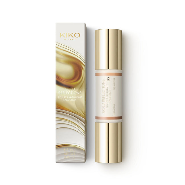 KIKO Milano Gold Reflections Sculpt & Highlight Face Stick matowy bronzer i rozświetlacz w sztyfcie 02 Medium &Gold 13g