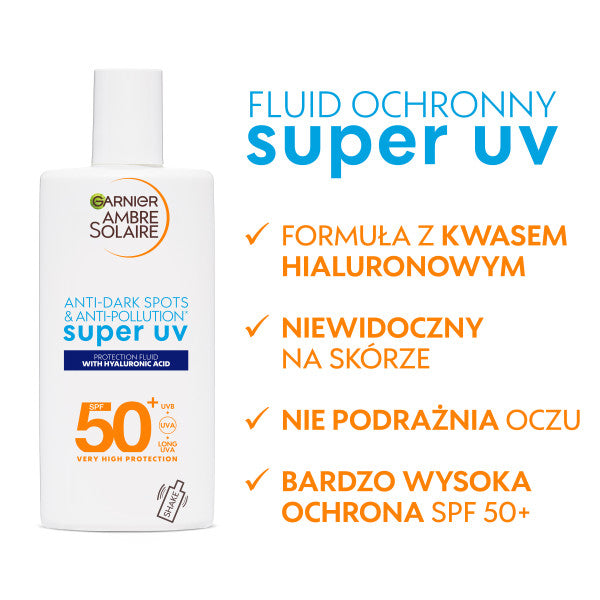 Garnier Ambre Solaire Super UV fluid ochronny do twarzy przeciw przebarwieniom SPF50+ 40ml