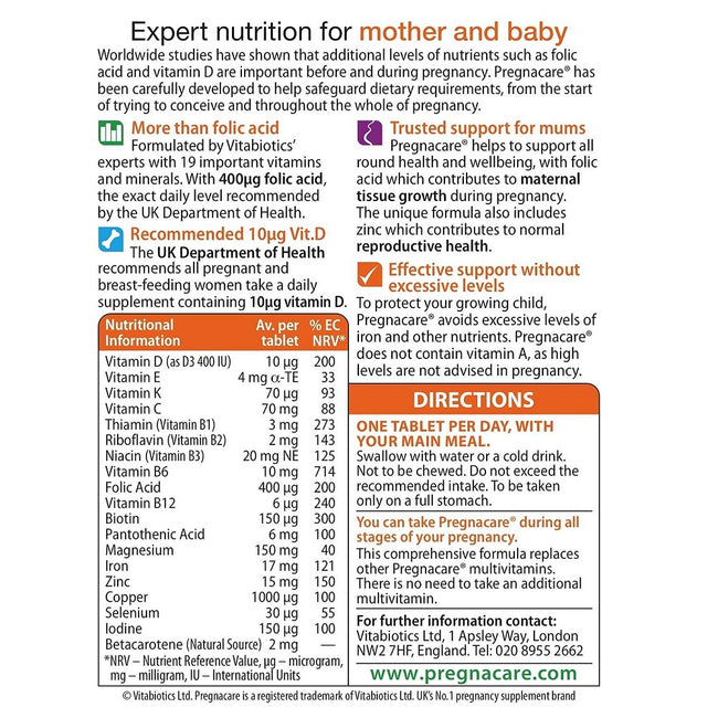 Vitabiotics Pregnacare Original suplement diety dla kobiet w ciąży 30 tabletek