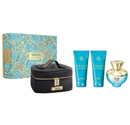 Versace Dylan Turquoise Pour Femme zestaw woda toaletowa spray 100ml + żel pod prysznic 100ml + żel do ciała 100ml + kosmetyczka