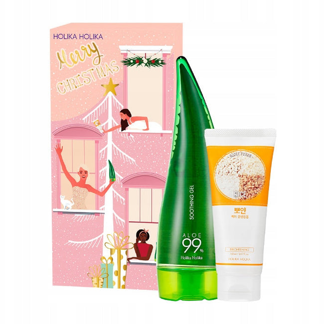 HOLIKA HOLIKA Zestaw Aloe 99% Soothing Gel wielofunkcyjny żel aloesowy 250ml + Daily Fresh Rice Cleansing Foam pianka oczyszczająca z ekstraktem z ryżu 150ml